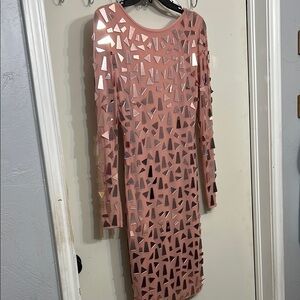 Geometric Mirror Embellished Pink Dress